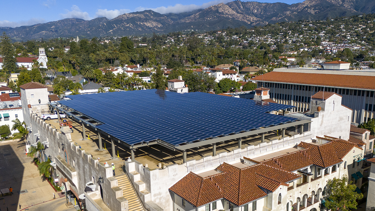 Overhead view of the Granada Garage Solar Project.