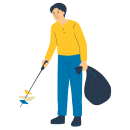 Illustration of a person picking up litter