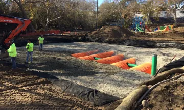 Storm water chambers installed beneath the turf at Bohnett Park