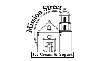 Mission Street Ice Cream & Yogurt logo with a line drawing of a mission