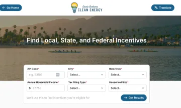 Screenshot of the Santa Barbara Clean Energy Govcentives webpage