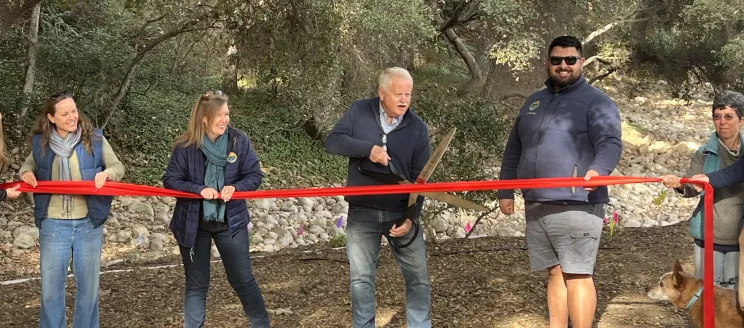 City of Santa Barbara Mayor Randy Rowse and others cut a red ribbon at Mission Creek in Oak Park