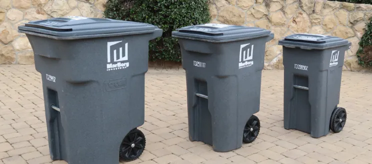 3 MarBorg Gray Trash Carts Lined Up