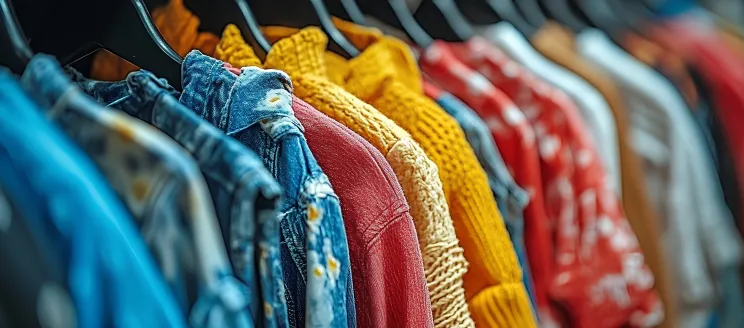 Clothes on a rack for display.