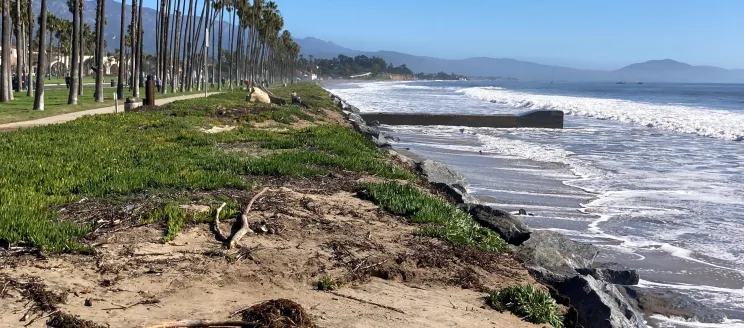 Ocean waves contribute to erosion along East Beach in Santa Barbara.
