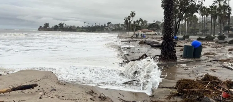 High tide and erosion impact the Leadbetter Beach and Harbor parking lot