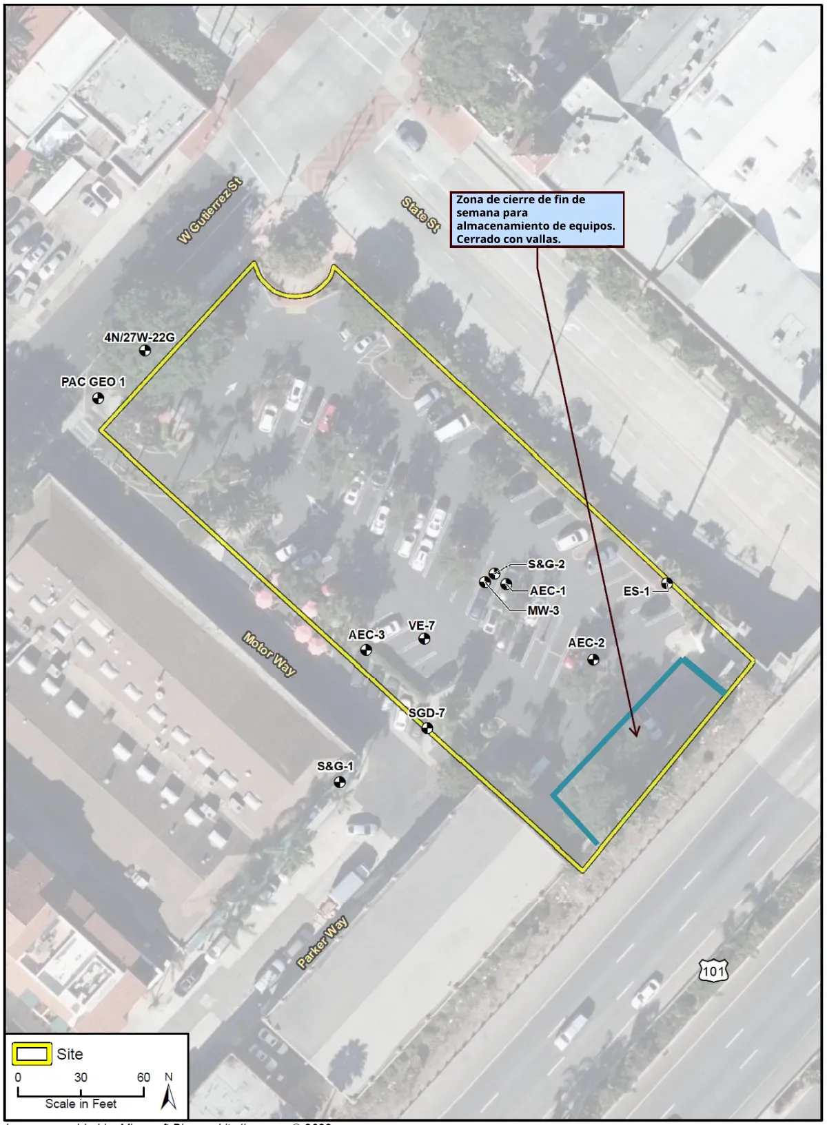 Schematic of Lot 12 in Santa Barbara showing weekend parking and traffic patterns during remediation project