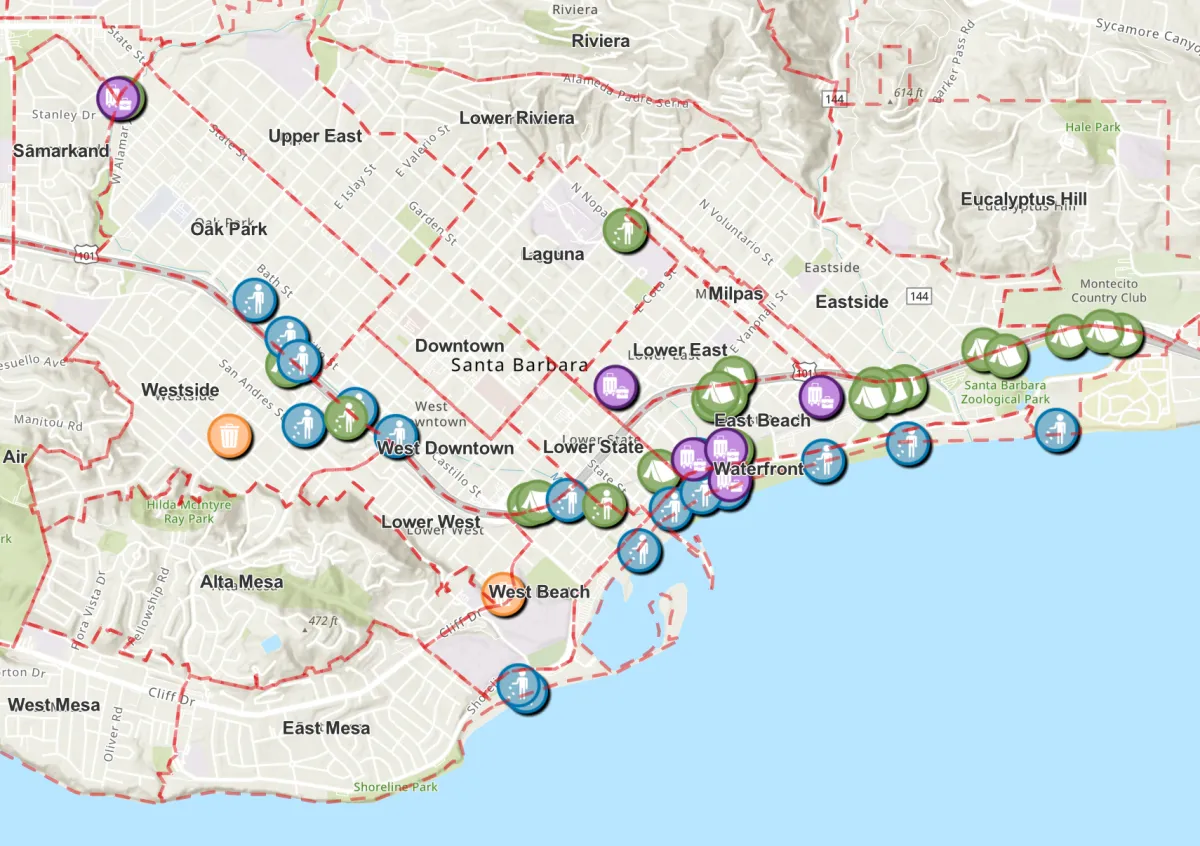 Map of City of Santa Barbara with cleanup icons