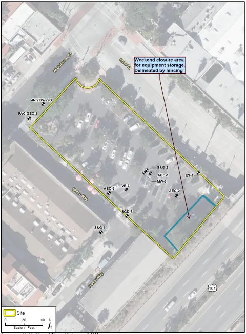 Schematic of Lot 12 in Santa Barbara showing weekend parking and traffic patterns during remediation project