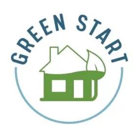 Graphic of a house and leaf with text "Green Start" above