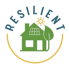 Graphic of a house and leaf with text "Resilient" above