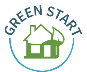 Graphic of a house and leaf with text "Green Start" above