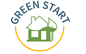 Graphic of a house and leaf with text "Green Start" above