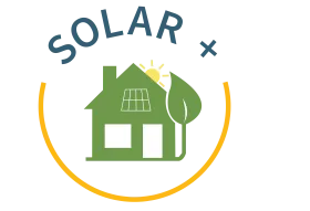 Vector graphic of green house with solar + tittle   