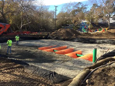 Storm water chambers installed beneath the turf at Bohnett Park