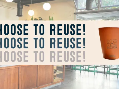 Clay coffee cup with the words Choose to Reuse
