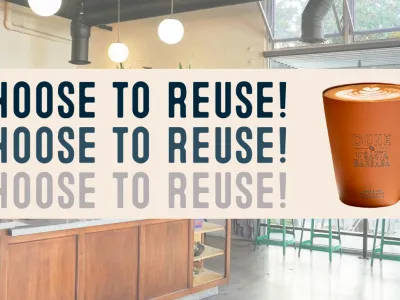 Clay coffee cup with the words Choose to Reuse